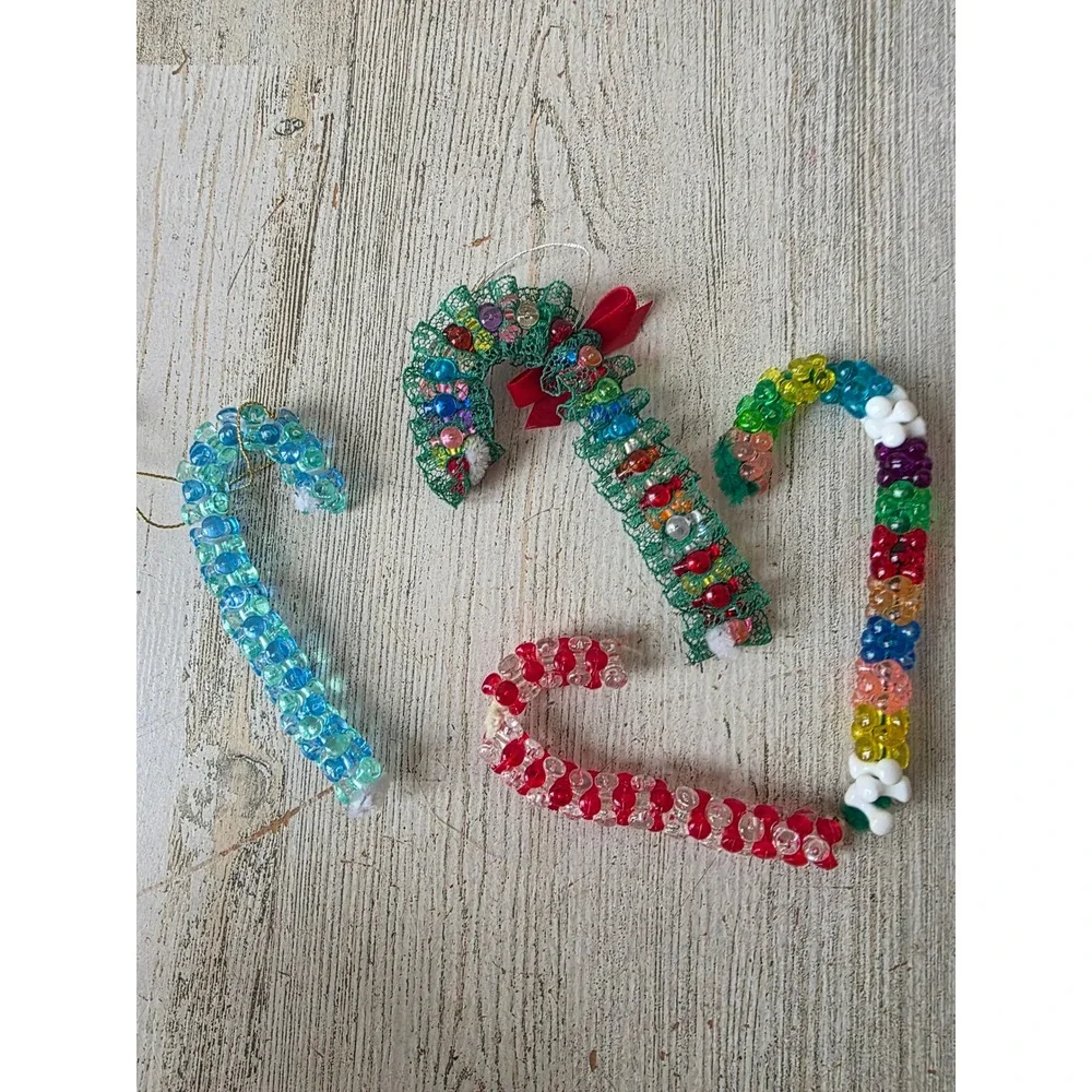 Vintage beaded rainbow candy cane ornament Xmas tree beaded